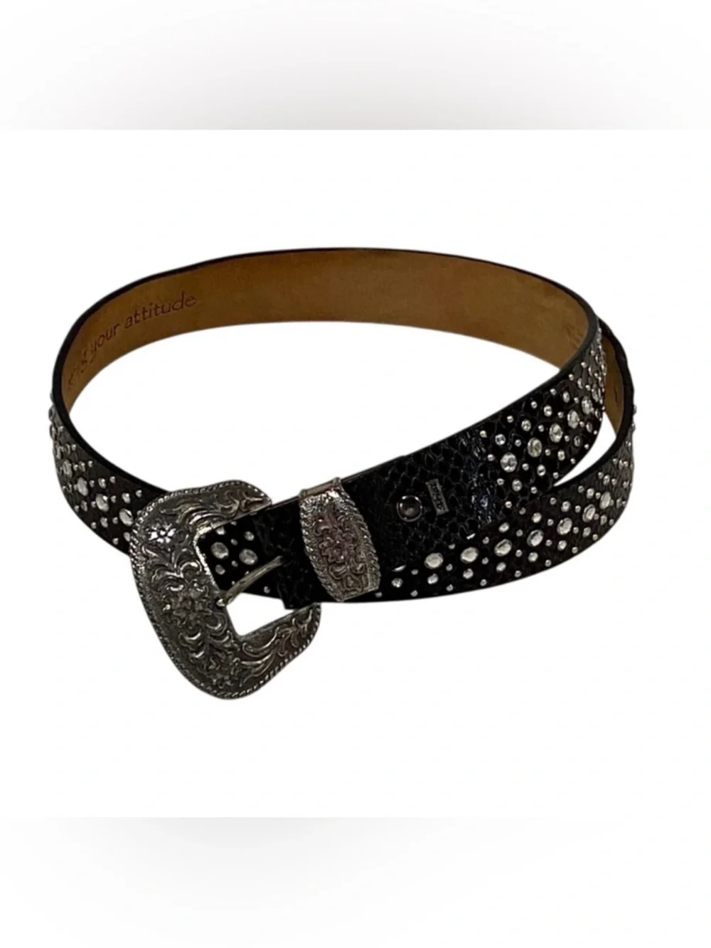Ariat Black Leather & Rhinestone Silver Buckle Men’s Belt - NWOT - W36